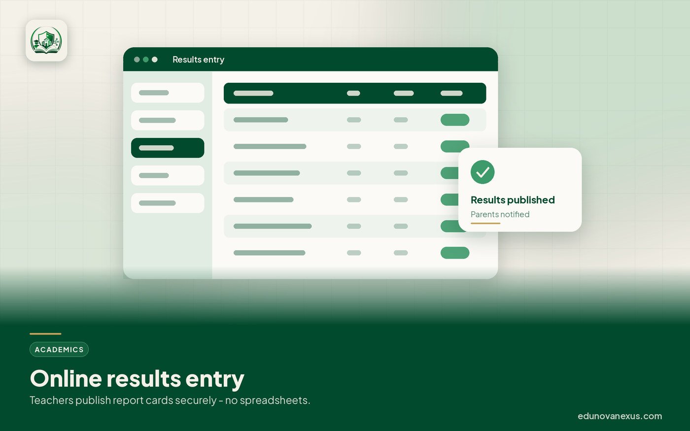Teachers enter results online - EduNova Nexus System